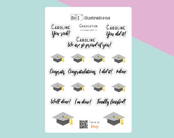 Sticker sheet GRADUATION | PERSONALISED | doctoral hat | PhD | congratulations | congrats | self made hand drawn