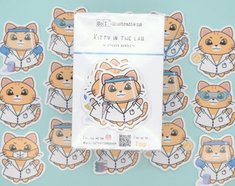 Sticker bundle KITTY in THE LAB | biology | science | self made | hand drawn