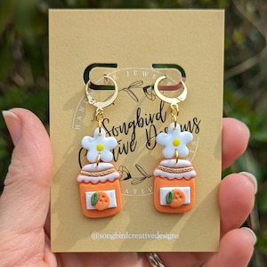 That&#39;s My JAM! Orange Jam Jar Dangles, Polymer Clay Earrings, Stainless Steel Clasps