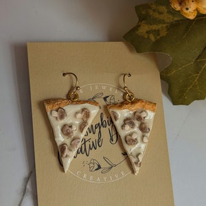 Mushroom Pizza Dangles, Handmade Pizza Earrings, Polymer Clay Earrings, Stainless Steel Clasps, Clay Food Earrings