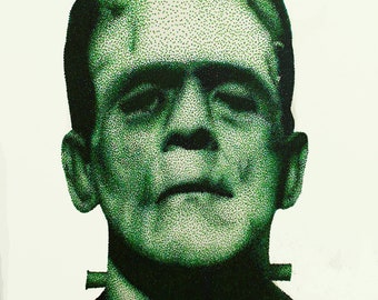 Frankenstein's Monster Original Pointillism Portrait