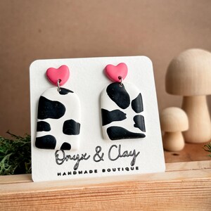 Cow Print and Pink Heart Stud Earrings
