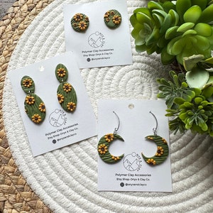 Green Sunflower Polymer Clay Earrings