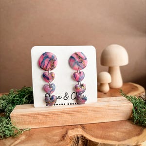 Pink and Blue Abstract Tiered Dangle Earrings