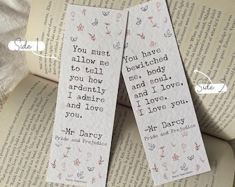 Stolz und Vorurteil Lesezeichen, Jane Austen Lesezeichen, Mr Darcy Zitat, Lesezeichen Zitat, Romantisches Lesezeichen, Buch Geschenk, Stolz und Vorurteil Geschenk