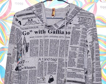 Mens John Galliano Hoodie Gazette Newsprint Black New UK 32 /& 36 RRP£139