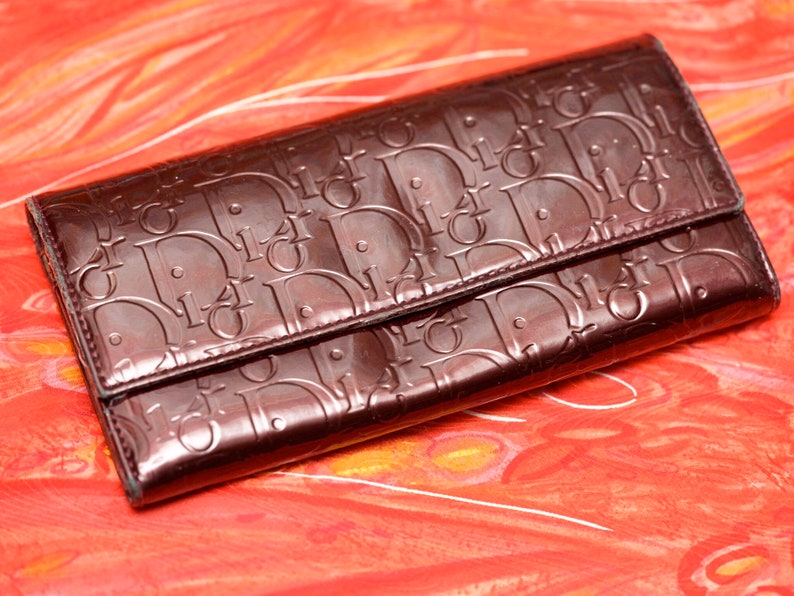 Authentic Christian Dior Vintage Burgandy Monogram Long Wallet Etsy