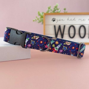 Outer Space Dog Collar, Custom Dog Collar, Navy Dog Collar, Planet Dog Collar, Adjustable Dog Collar, Galaxy Personalized Dog Collar