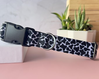 Cow Print Dog Collar, Farm Style, Adjustable Nylon Webbing