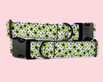 Avocado Print Dog Collar, Adjustable Nylon Webbing, Summer Pet Collar