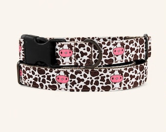 Cow Print Dog Collar, Adjustable Nylon Pet Collar, Animal Print Pet Collar, Handmade Cow Dog Collar