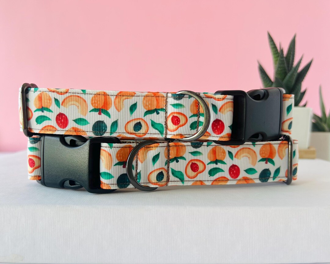 Peach Dog Collar, Peaches Custom Dog Collar, Peach Print Dog