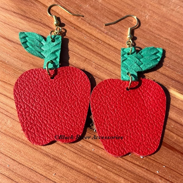 Apple earrings,Teacher gifts, teacher appreciation, genuine leather