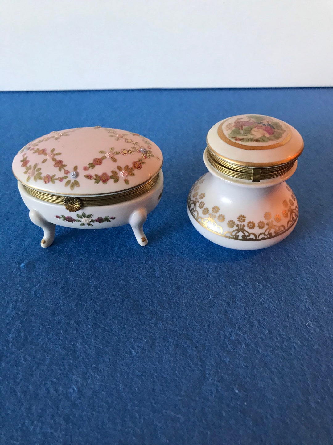 Pink Trinket Boxes or Dresser Boxes, Porcelain, Hinged Lids Etsy UK