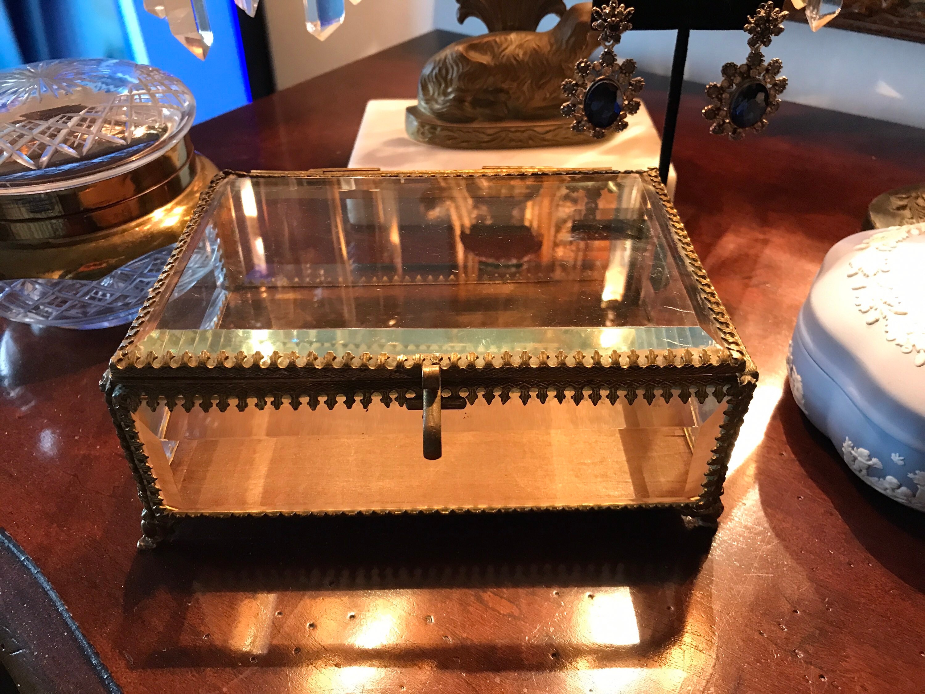 Vintage Jewelry glass and gold box Hollywood regency beveled Etsy