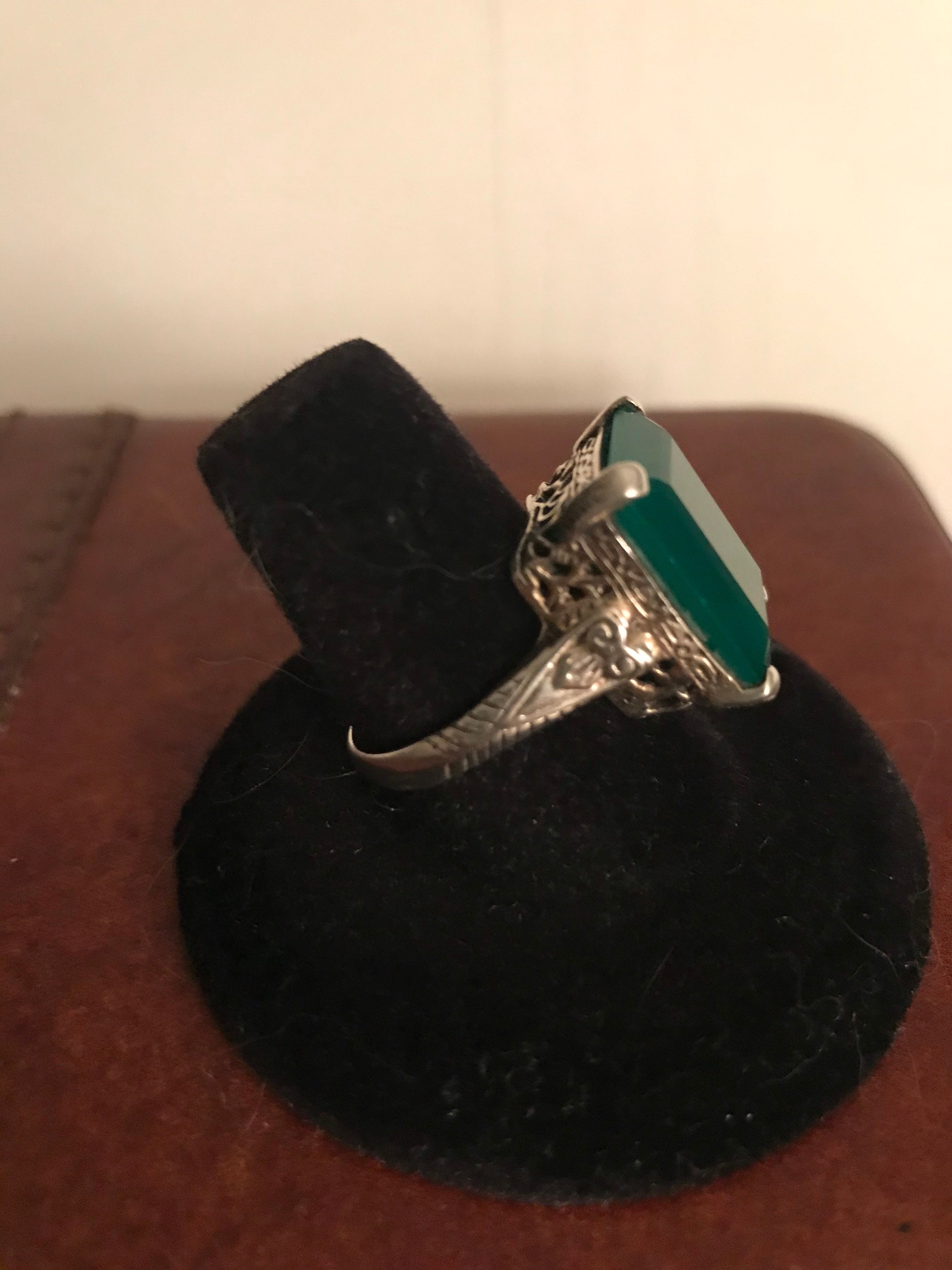 Statement ring Large faux emerald ring Sterling silver ring | Etsy
