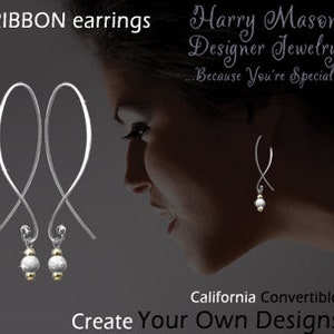 Patented California Convertible© RIBBONS© Gold/Rose Gold/Silver, Interchange Dangles, ©Harry Mason® Jewelry, Lightweight Ribbon Earrings