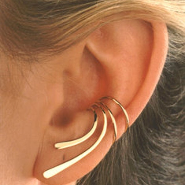 Elegant EARCUFF Classic 2-Curves Long/Short Gold/Silver presented by ©Harry Mason® Jewelry Co, Look Pierced, NonDangle, EarClimber, Unique