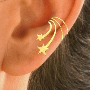 Double Star Short EARCUFF, Gold/Silver presented by ©Harry Mason® Jewelry Co, Ear Climber, Non Pierced Pierced Look, Clip On, Girl Earrings