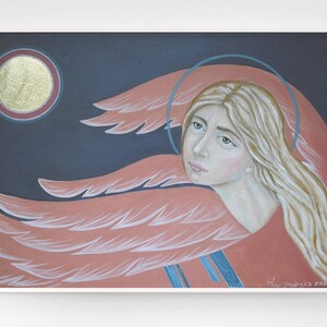 Angel Wall Art, Angel Original Painting, New Home Gift, Abstract Portrait of woman with wing, Woman with wing head wall art
