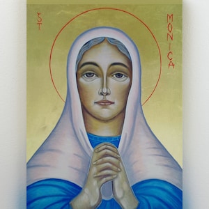 Saint Monica Art, Saint Monica handmade icon, Saint Monica wall Art, Religios Art, Religious Gift.
