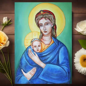 Virgin and Child Painting, Religious Wall Art, Madonna and Child, Catholic Painting.