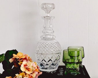 Vintage 19th Century Prussian Style Hand Blown and Cut Crystal Glass Decanter | Antique Barware Bar Cart Decor