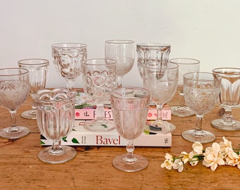 Mix & Match Antique 19th Century EAPG Clear Glass Goblets |  Victorian Pressed Glass Wine, Juice and Water Glasses | Housewarming Gift