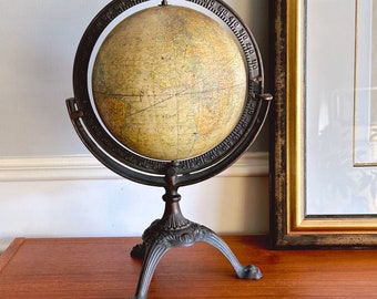 Antique Rand McNally 1920s 9 Inch Terrestrial World Globe with Cast Iron Clawfoot Base | Historical Cartography Collectors Gift Office Decor