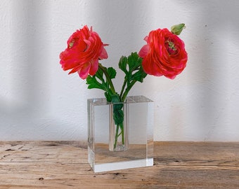 Contemporary Asymmetrical Rectangular Block Clear Crystal Bud Vase | Modern Flower Vase Home Decor | Mother's Day Gift Housewarming Gift