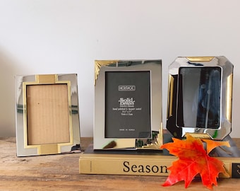 Assorted Vintage 1970s Chrome and Brass Rectangular Picture Frames | SOLD SEPERATELY | Art Deco Style 5x7 and 3x5 Inch Photo Frames