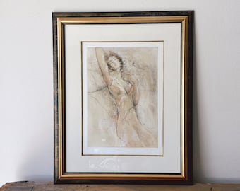 Framed Vintage Female Nude Art Print "Presence" Signed and Numbered | Elegant Naked Woman Watercolor Print Gallery Wall Home Decor