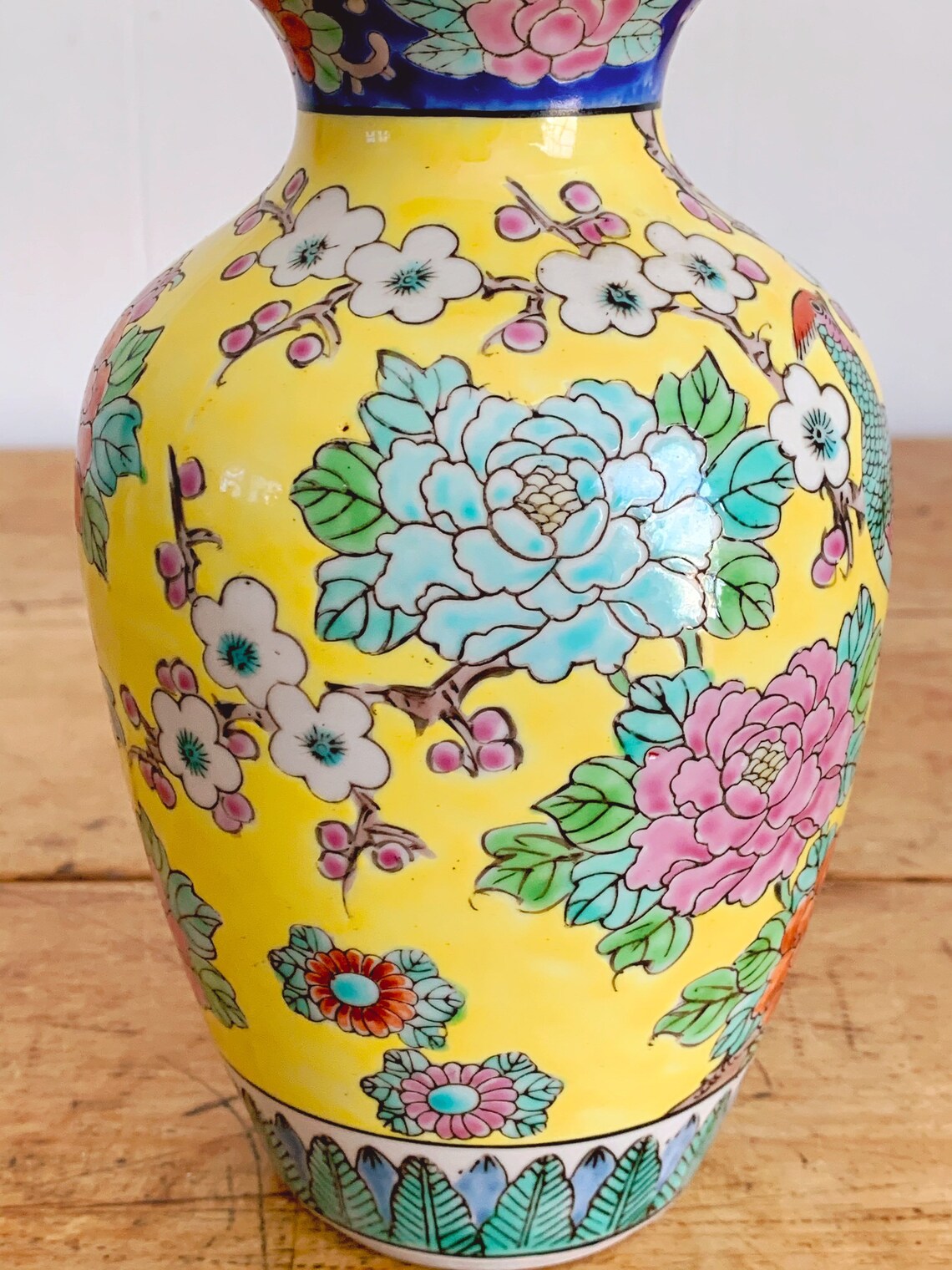 Pair of Vintage Small Yellow Chinese Hand Painted Ceramic Vase Etsy