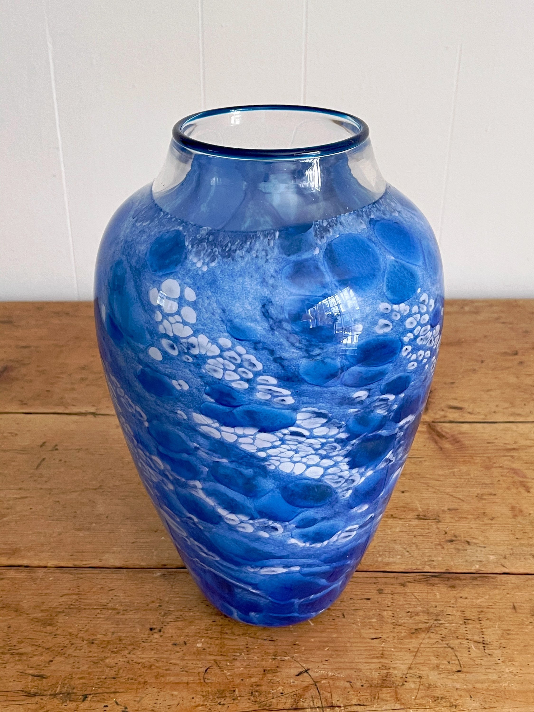 Vintage 1998 Hand Blown Cobalt Blue Art Glass Vase Signed by Etsy