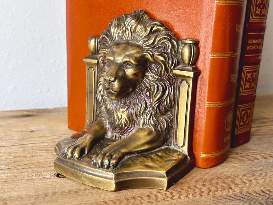Vintage Lions Head Bookend in Antique Brass Finish by PM Etsy