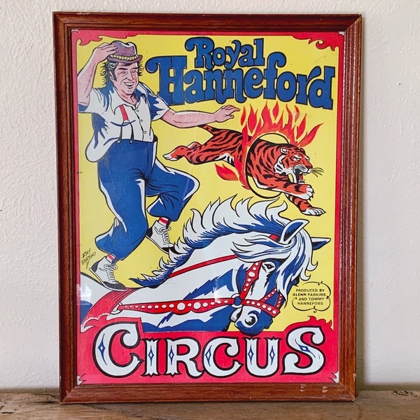 Vintage Royal Hanneford Circus Poster in Wood Frame | Ray Dirgo Circus Art Collectible Advertisement | Gallery Wall Art | Kids Room Decor