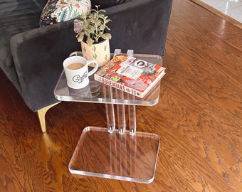 Vintage Clear Acrylic Accent Table | Modern Stacked Lucite Living Room Side Table | Bedroom Furniture End Table | SHIPPING NOT FREE