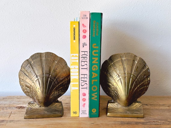 Pair of Vintage Brass Clam Shell Bookends Hollywood Regency