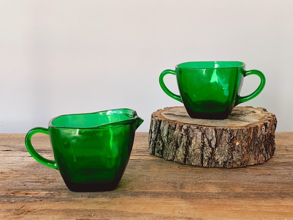 1950s Anchor Hocking Green Glass Salad Bowl Set- 5 Pieces