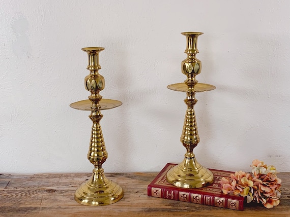 Pair of Tall Schatz & Bolander Birmingham England Antique Brass Candlesticks  19th Century Beehive Victorian English Candle Holders -  Canada