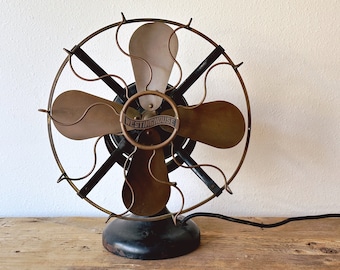 Antique 1906 Westinghouse 12" Brass Blade "Tank" Fan | 4-Blade Desk Fan Style 60677 in Working Condition | Vintage Retro Industrial Decor