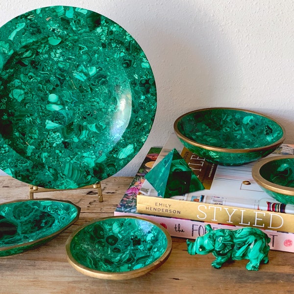 Assorted Vintage Mid-Century Malachite Bowls, Plates and Objects | SOLD SEPERATELY | Ring Dish, Jewelry Tray, Decorative Plate, Paperweights