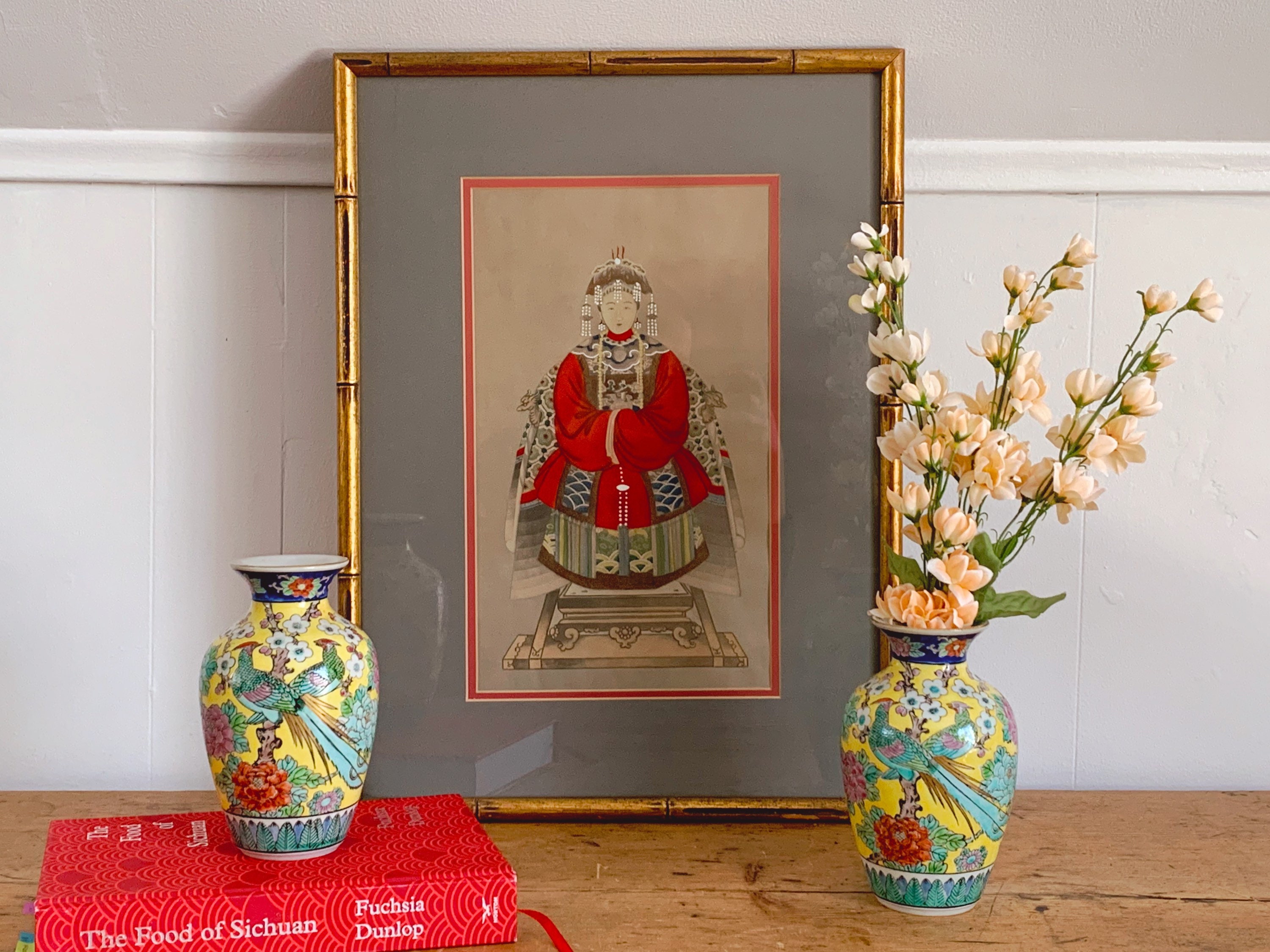 Pair of Vintage Small Yellow Chinese Hand Painted Ceramic Vase Etsy