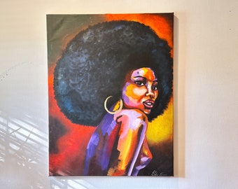 Original Large Oil painting on Canvas of Beautiful African Woman 42"x32" | Signed by Columbian Artist | Colorful Gallery Wall Decor