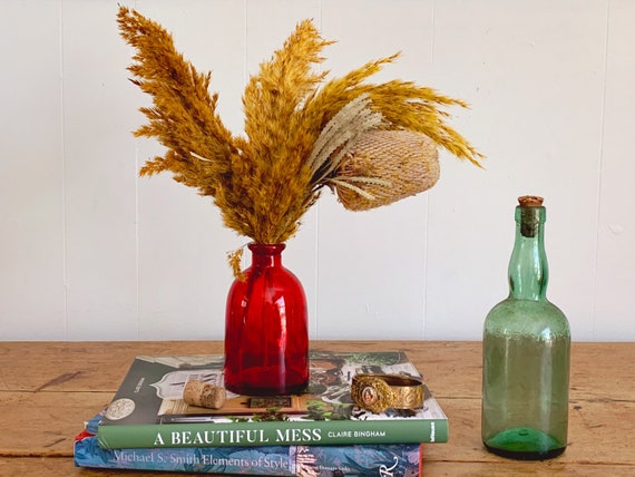 Assorted Antique Clear Glass Bottle, Farmhouse Decor Flower Vase