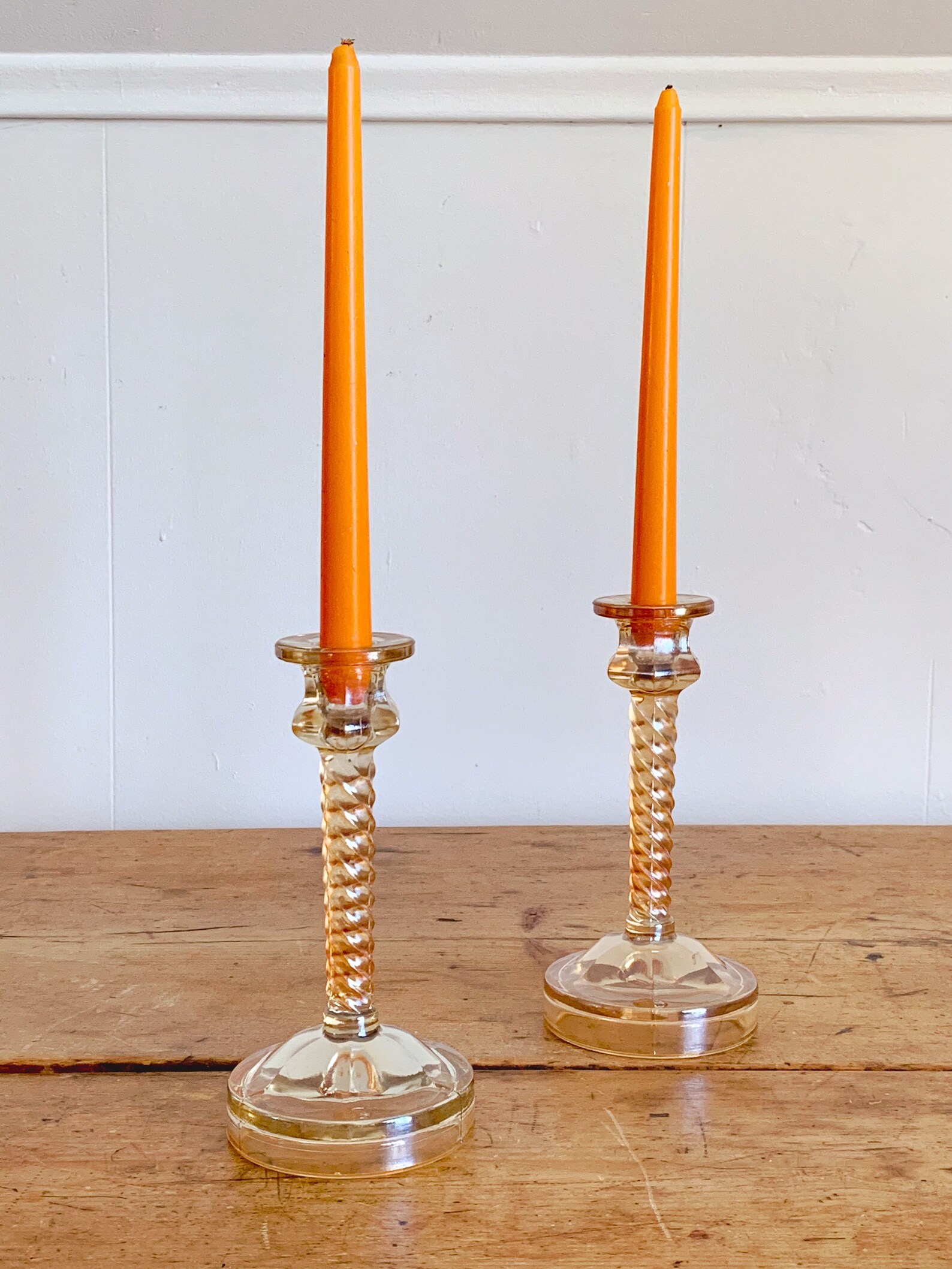 Vintage Iridescent Orange Glass Taper Candle Holder with Etsy