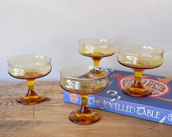 Vintage Amber Champagne Coupe Sherbet Glasses in Set of 2, 4 or 6 | Orange Craft Cocktail Glasses Dessert Cups | Barware Housewarming Gift