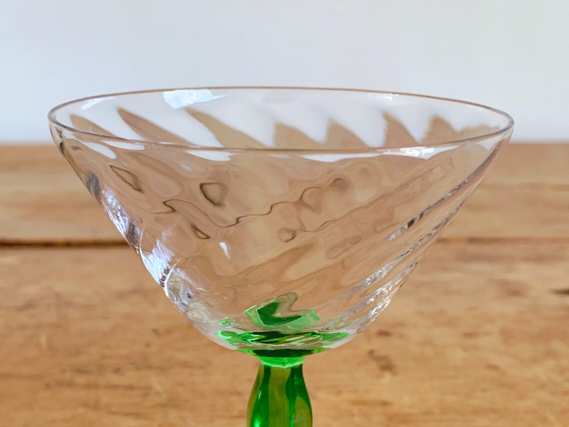 Vintage Martini Glasses with Green Stems and Swirl Glass Bowl Etsy