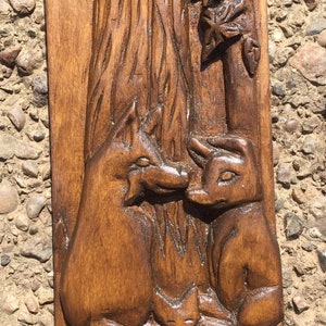 Home art - wooden art - rustic - free standing art - hallway decor - lounge decor - kitchen decor - carved - foxes