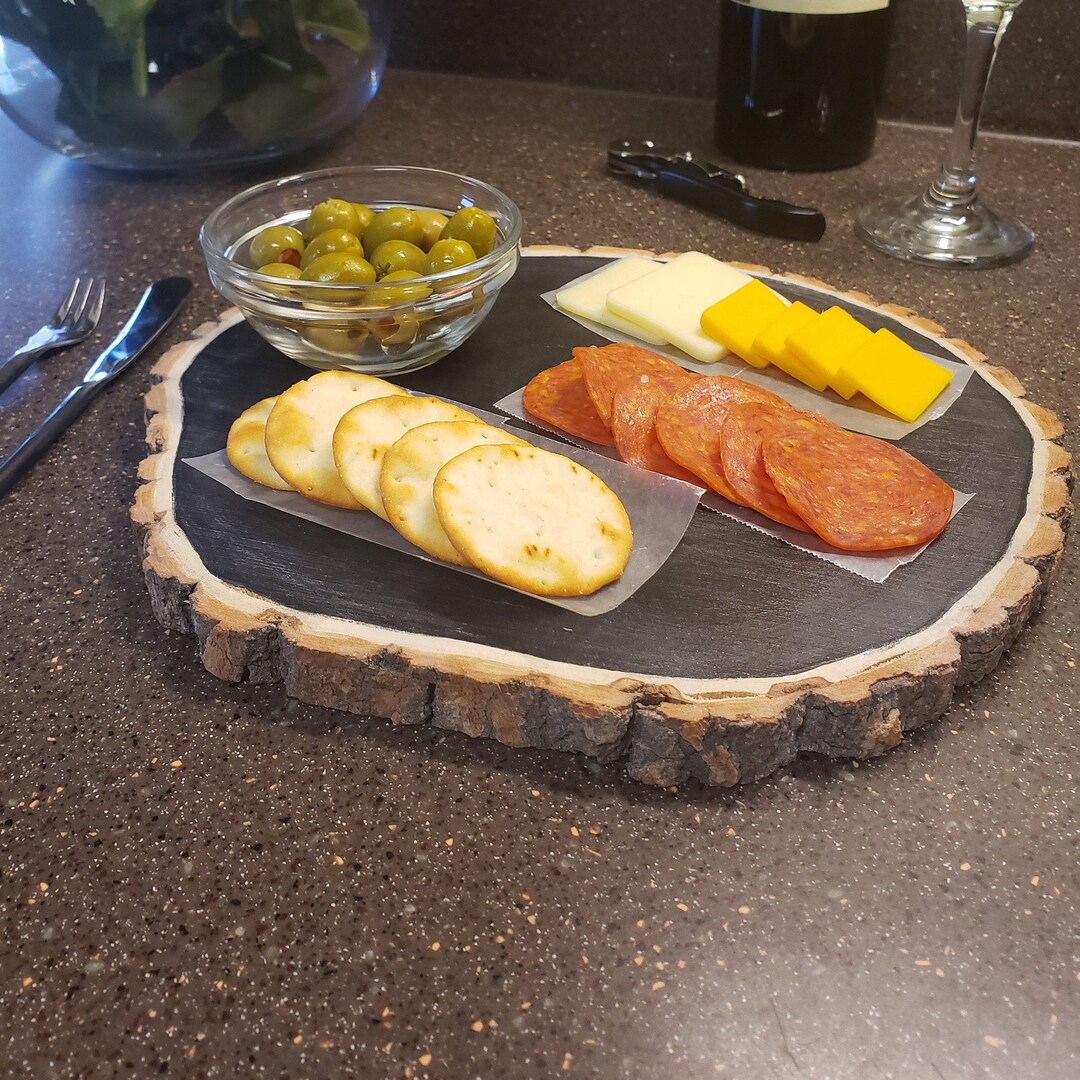 Chalkboard Platter Chalk Paint Wood Platter Real Wood Serving Round